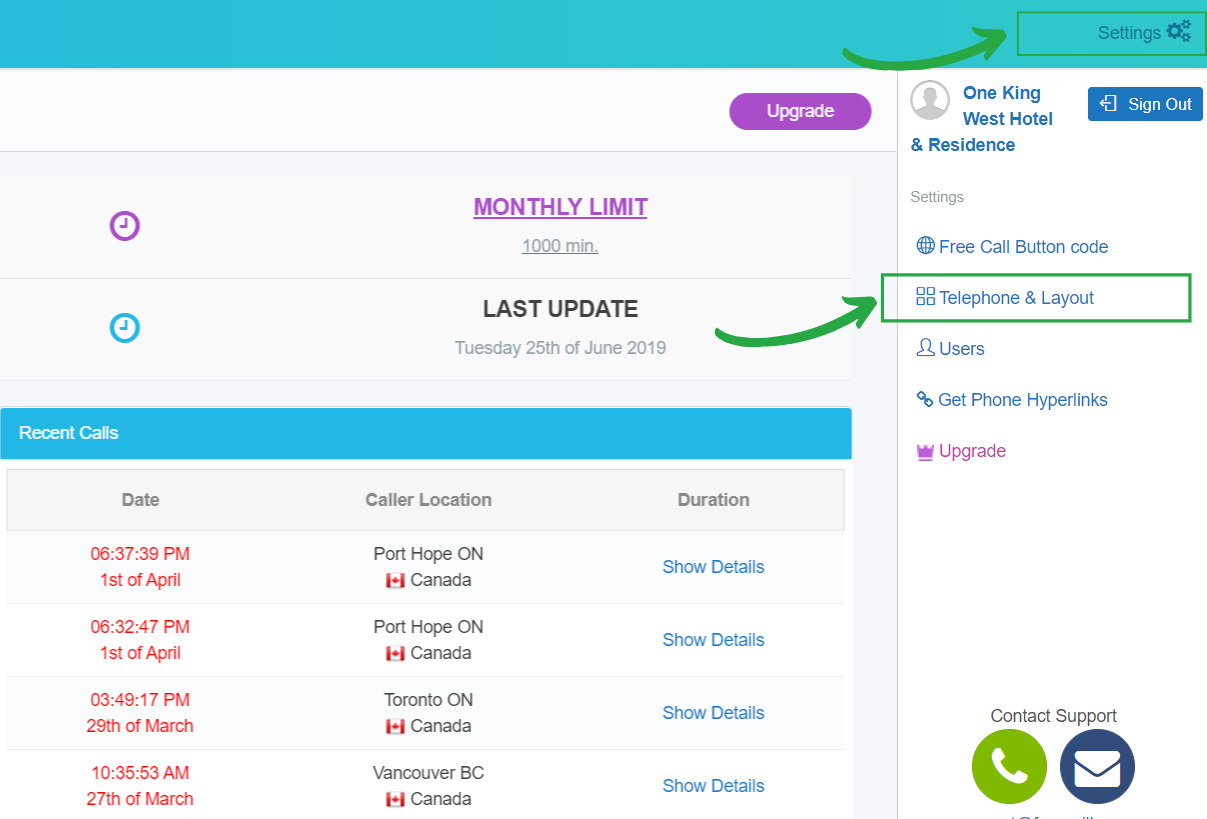 live chat alternative admin panel settings telephone & layout