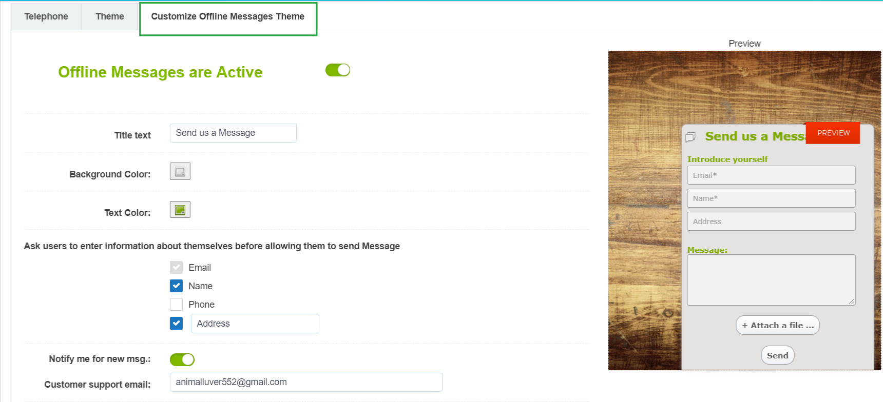 customize message form theme live chat alternative
