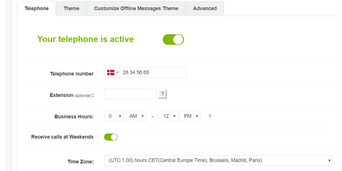 live chat alternative activation and telephone layout