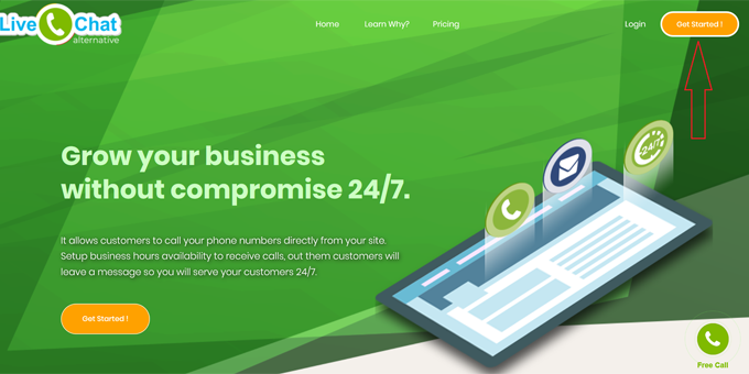 live chat alternative get started button